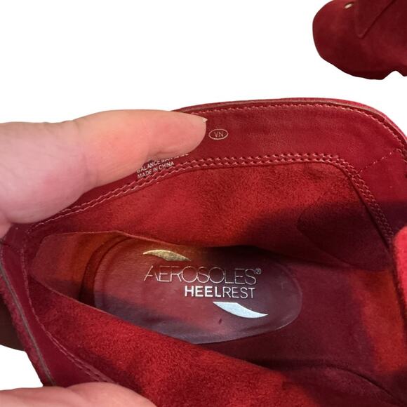Aerosoles Boots Womens 9.5 M Sound Wave Wedge Ankle Booties Red Leather Peep Toe - Picture 14 of 14